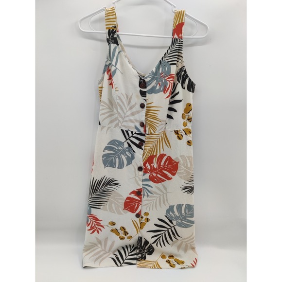 Monteau Los Angeles Dresses & Skirts - Monteau Los Angeles Womens Tropical Leaf Button Front Mini Sundress Multicolor M